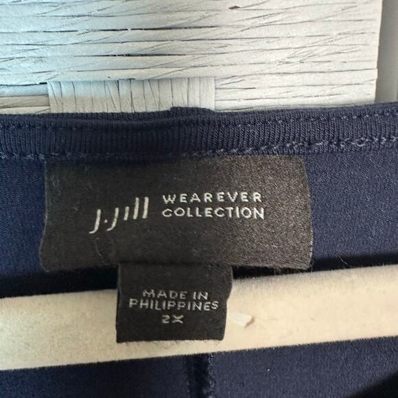 J Jill women’s navy knit dress pleated front V-neck TradMom cozycore plus size - Picture 3 of 9